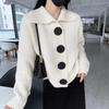 Produtos europeus cardigan das mulheres com decote em V manga comprida solta moda coreana grande fivela lapela malha top coat camisola tendência