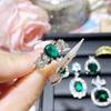 Camélia Estilo Corte Europeu e Americano Retrô Folhas Vazadas Cristal Verde Anel Pulseira Diamante Completo Luxo Elegante Pingente Caibao