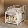 Mueble para lavabo de baño con estantes de almacenamiento, organizador extraíble para debajo del lavabo y almacenamiento en capas para artículos de tocador y desagües.