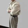 Camisa de manga larga coreana para hombre de primavera y otoño, camisa de negocios moderna con textura de raya vertical, color liso, casual y holgada, top sin arrugas
