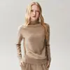 Bai Cai Rong 100% cachemira 2026 nuevo suéter de punto suelto de cuello alto medio, estilo simple para mujer, casual