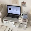 Estante de almacenamiento de escritorio de doble capa, soporte para computadora, ideal para dormitorios, escritorios de oficina y mesas de estudio; una gran mejora para los espacios de trabajo de los estudiantes y para organizar artículos