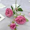 Nueva rosa real artificial de 3 cabezas flor de decoración para el hogar decoración de sala de estar flor falsa material de rosa cepillada al por mayor