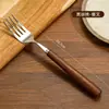 Colher de nogueira aço inoxidável doméstico cabo de madeira comer colher de sopa cabo longo garfo colher de sopa para beber