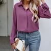 Camisa informal holgada de manga larga de color liso para mujer, cuello en V, botones oscuros, de gasa, 2023