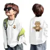 Blusas de manga comprida 100% algodão para meninos na primavera e no outono, novos suéteres casuais estilosos para crianças pequenas, roupas infantis com desenhos animados da moda