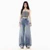 Foto Real de Jeans de Pierna Ancha con Pedrería Super Populares de Color Claro para Mujer, Nuevo Modelo Primavera 2026, Pantalones Acampanados Estrellados y Brillantes