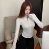 Imagem Oficial # [Modal 260g Rayon] Pura Desejo Gola V Justa Ombro Direito Manga Longa Camiseta Top Sexy Justo ao Corpo