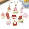 Pendente de Flor Rosa Esmaltada em Liga Metálica Mais Vendido Transfronteiriço para Pulseira Colar Chaveiro DIY Pequeno Presente de Feriado para Mãe