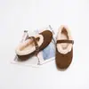 263-1 Zapatos Mary Jane de Terciopelo Estilo Retro para Mujer, Zapatos Planos Cálidos de Cuero Nobuck y Lana de Cordero para Otoño e Invierno