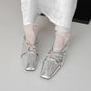 Zapatos Mary Jane Huecos Plisados de Piel de Vaca para Mujer Estilo Nuevo Otoño Temprano Retro Francés Zapatos Planos de Punta Cuadrada con Lazo de Medio Paso