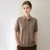 Suéter Konsaini 100% Cachemira para Mujer, Tejido de Manga Tres Cuartos con Cuello Polo y Botones, Camiseta Básica de Manga Corta