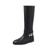 Botas de Caballero de Cuero de Vaca Completo con Hebilla Metálica Estilo Británico 2026 Invierno Tacón Bajo Grueso Punta Redonda Cuero Genuino de Calzar Botas Altas para Mujer
