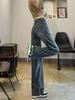 Jeans Vintage Cinza Cimento de Cintura Alta com Barra Larga e Cintura Ajustável, Calça Solta de Perna Reta Comprimento Total