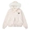 Ropa para Hombre con Cuello de Piel Rayado Chaqueta de Algodón para Mujer, Invierno Engrosada Cálida Holgada Dulce Estilo Universitario Coreano