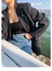 Blazer Casual Acolchoado com Ombreiras Plus Size Transfronteiriço para Mulheres, Jaqueta Elegante de Outono Tamanho Grande com Caimento Solto Emagrecedor