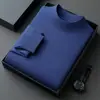 Suéter de malha com gola alta fina e mangas compridas para homens, outono e inverno, simples, casual, cor sólida, base de lã
