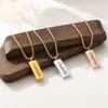 Colar com crachá de barra longa, corrente de caixa em aço inoxidável, estilo vertical dourado, gravado, unissex, joia feita sob medida
