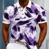 Polo masculino de verão novo com estampa 3D, gola canelada, de botões, estilo ins europeu e americano, polo esportivo