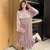Algodón Jacquard Mujer Primavera Otoño Estilo Dulce de Princesa Manga Larga Midi Camisón Talla Grande Ropa de Dormir Casual Dulce Ropa de Casa