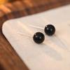 Bajo el Árbol Banyan Pendientes de Plata S999 Estilo Coreano Ónice Negro para Mujer Simples Elegantes de Oficina Joker Pequeños Pendientes de Celebridad de Internet Pendientes