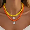 Colar de Contas Redondas de Acrílico Colorido Moda Transfronteiriça Europeia e Americana com Pingente de Pérola Imitação Barroca Colar Clavícula