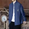 Camisa bordada para hombre Otoño 2026, estilo traje Tang, casual, nuevo estilo chino, con botones decorativos, retro, corte holgado, cuello mao, talla grande, manga larga