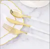 Conjunto de Talheres Descartáveis Faca para Bife Garfo Colher Banhado a Ouro Garfo Preto Banhado a Prata Cabo Longo Colher de Café Garfo Branco para Bolo
