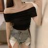 40 Algodón 92 Algodón 8 Spandex Camiseta de Manga Corta Diseño para Mujer Top Clavícula