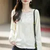 Top de punto jacquard floral con cuello redondo para mujer, con un delicado bajo fruncido, un estilo suave y elegante, y un corte holgado y cómodo.