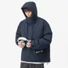 Chaqueta de plumón con capucha para trabajo para hombre, Invierno Nuevo, Versátil, Casual, Cálida, Holgada, Estilo Japonés Retro, Chaqueta para Pareja