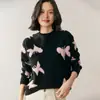 Suéter de Cachemira de Cuello Redondo para Mujer Otoño e Invierno, Jacquard de Mariposa Holgado Aspecto Adelgazante Versátil Suéter de Punto para Base Ropa Interior Sencilla