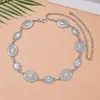 Moda Europeia e Americana Nova Corrente de Cintura com Patchwork de Diamante Oval Textura Metálica Design de Nicho Corrente para o Umbigo para Usar com Saias
