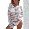 2024 Novo Pulôver Sexy Solto Feminino Transfronteiriço Gola Grande Tricotado Vazado Praia Protetor Solar Biquíni