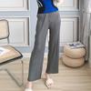 Pantalones Rectos Miyake para Mujer Verano Nuevo Cintura Elástica Color Sólido Nueve Puntos Versátiles Pantalones Plisados Pantalones Casuales Sección Delgada