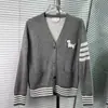 Cardigan Bordado de Gola Alta com Quatro Barras para Primavera e Outono, Suéter Feminino
