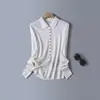 Cardigan Suéter de Tricô de Lã Merino Ultra Fina de Alta Qualidade Yangzi Yarn com Gola Lapela e Mangas Longas para Mulheres