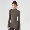 Ropa de Yoga de Cuello Semi Alto, Traje de Entrenamiento Pilates Fitness Adelgazante de Manga Larga para Mujer que Cubre la Cadera, Ropa Deportiva Ajustada para Otoño e Invierno