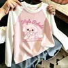 Camiseta infantil de manga comprida com estampa de desenho animado em algodão, gola redonda, estilo coreano, color-blocking, marca moderna, novo top versátil fofo para primavera/outono