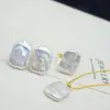 Pendientes de Perla Barroca de Forma Especial al por Mayor Plata S925 Pendientes Cuadrados de Perla de Agua Dulce Blancos Simples y Versátiles