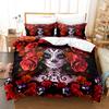 Conjunto de Cama Gótico de Caveira com Rosa de Três Peças Feminino Estampado Digital Importado da Amazon