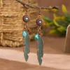 Pendientes de aleación con borla hueca turquesa transfronterizos figura geométrica femenina estilo nacional clásico pendientes joyería al por mayor