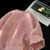 Camiseta de Suede Manga Corta para Pareja para Mujer 2025 Verano Delgada Nicho Retro Americano Carta Rosa Media Manga Moderna