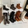 Botas altas retro de otoño e invierno, botas elásticas casuales de tacón grueso y punta cuadrada, botas ajustadas, botas vaqueras, botas largas, tallas grandes 34-42