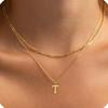 Amazon Transfronterizo Nuevo Collar con Colgante de 26 Letras de Oro de 18K Cadena de Clavícula en Capas Moderna y Exquisita Juego de Dos Piezas para Mujer
