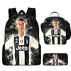 Mochila Deportiva de Tres Piezas Ronaldo Estrella de Fútbol Transfronteriza Bolsa para Comida Bolsa para Lápices Estudiantes de Primaria y Secundaria Mochila Casual Reductora de Carga