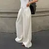 Nuevos pantalones satinados de pierna ancha de cintura alta, estilo commuter otoño e invierno, con caída hasta el suelo, pantalones largos versátiles para los mercados transfronterizos europeos y americanos