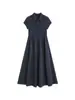 Vestido Casual Solto de Verão 2026, Novo Estilo, Gola Polo, Patchwork, Afina a Cintura, Estilo Preguiçoso, Manga Curta para Mulheres