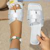 Chinelo Europeu e Americano Tamanho Grande Verão Novo Tecido Preto Sandálias Rasteirinhas de Uma Linha para Mulheres Chinelo Feminino