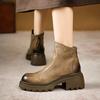 [Oferta Especial] Botas de Montar Retro de Suela Gruesa Botas Individuales Tacón Grueso Estilo Británico Botines de Cuero Forrados de Lana Botines Chelsea